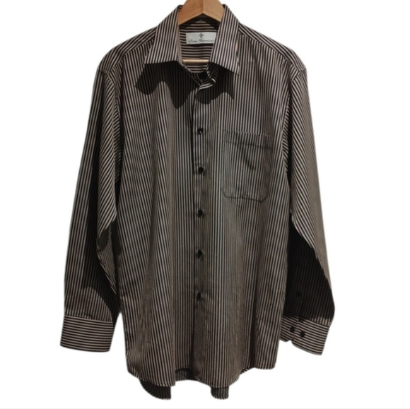 Rosso Fiorentino Other - Rosso Fiorentino Black and Tan Striped Men's Dress Shirt
